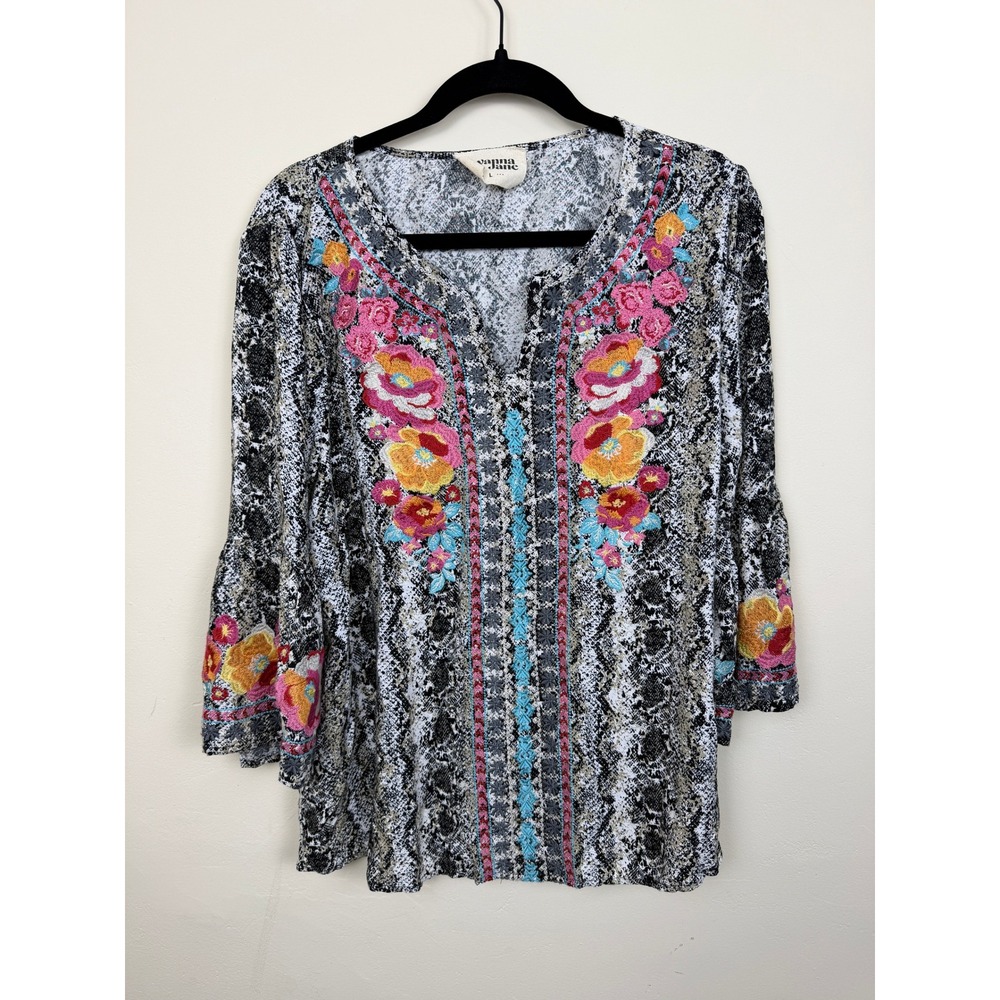 Savanna Jane Blouse Bell Sleeve L Floral Embroidered Rayon Boho Southwestern